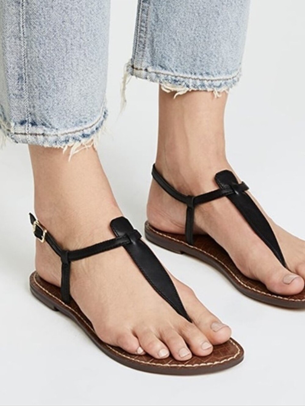 Sam Edelman Black Gigi T-Strap Leather Sandals Size 6.5